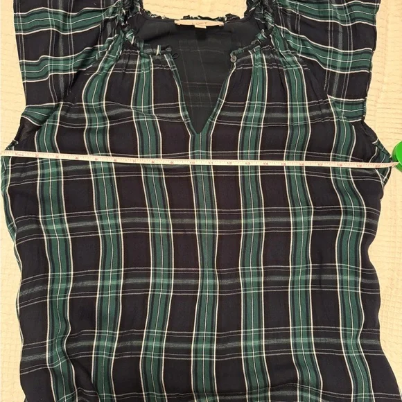 LOFT Plaid Cap Sleeve Flounce Dress Green/Navy Size 12 - Picture 9 of 9